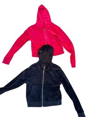 Art Class.- Kids Velour Zip Hoodie Jacket - Pink and Black - Set Of Two - Size M